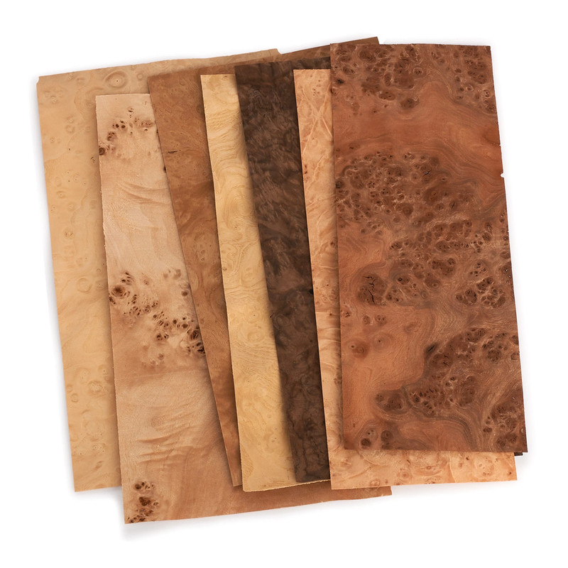 Wood Veneer Pack - 4-1/2" to 7-1/2" W - 3 Square Feet - Species:Assorted Burl